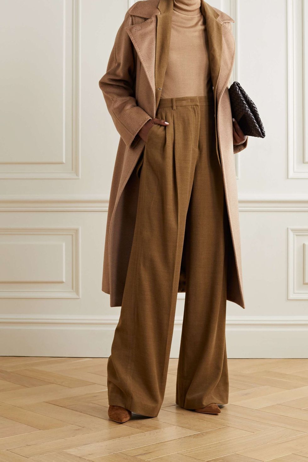 KAREN MILLEN Plus Size Italian Wool Cashmere Forever Notch Neck Midi Coat  in Camel