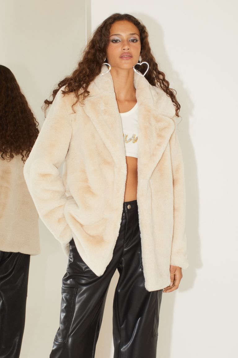 Beige Urban Chic Faux Leather Jacket With Teddy Lining - Want That