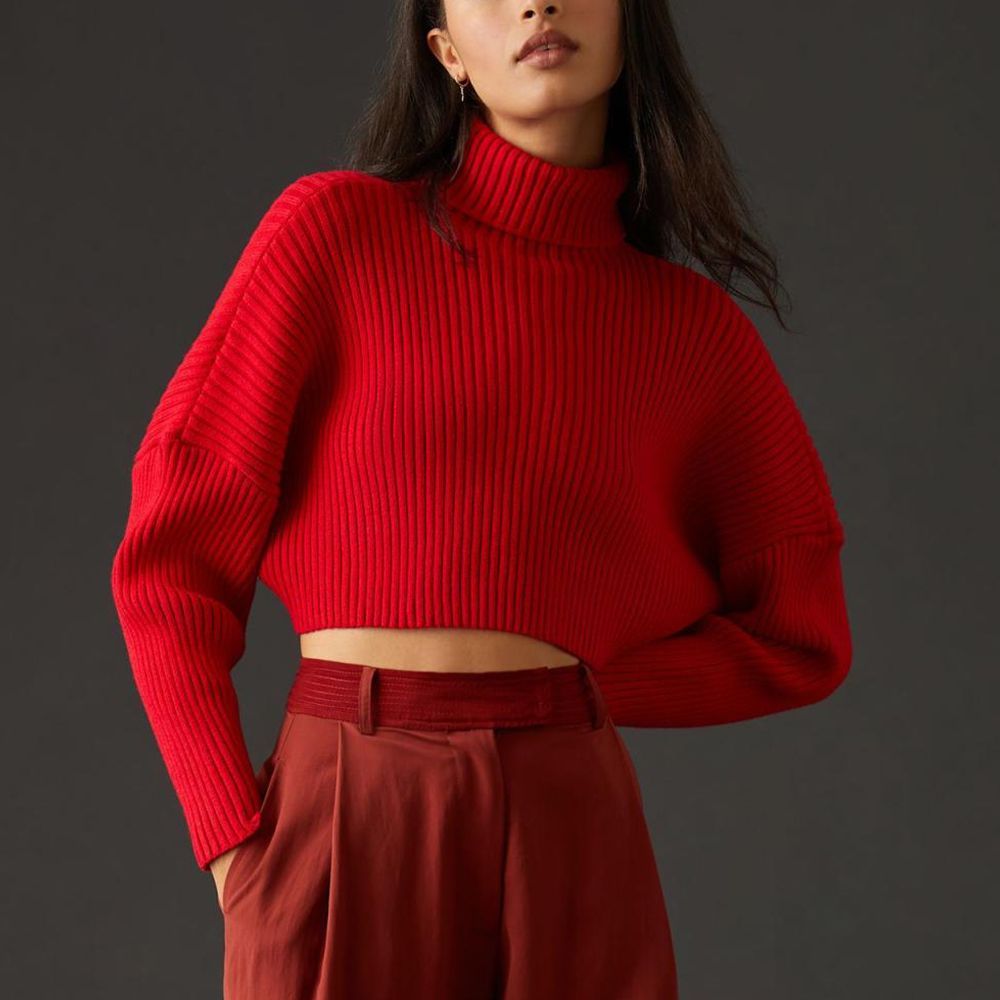 Red cropped turtleneck on sale sweater