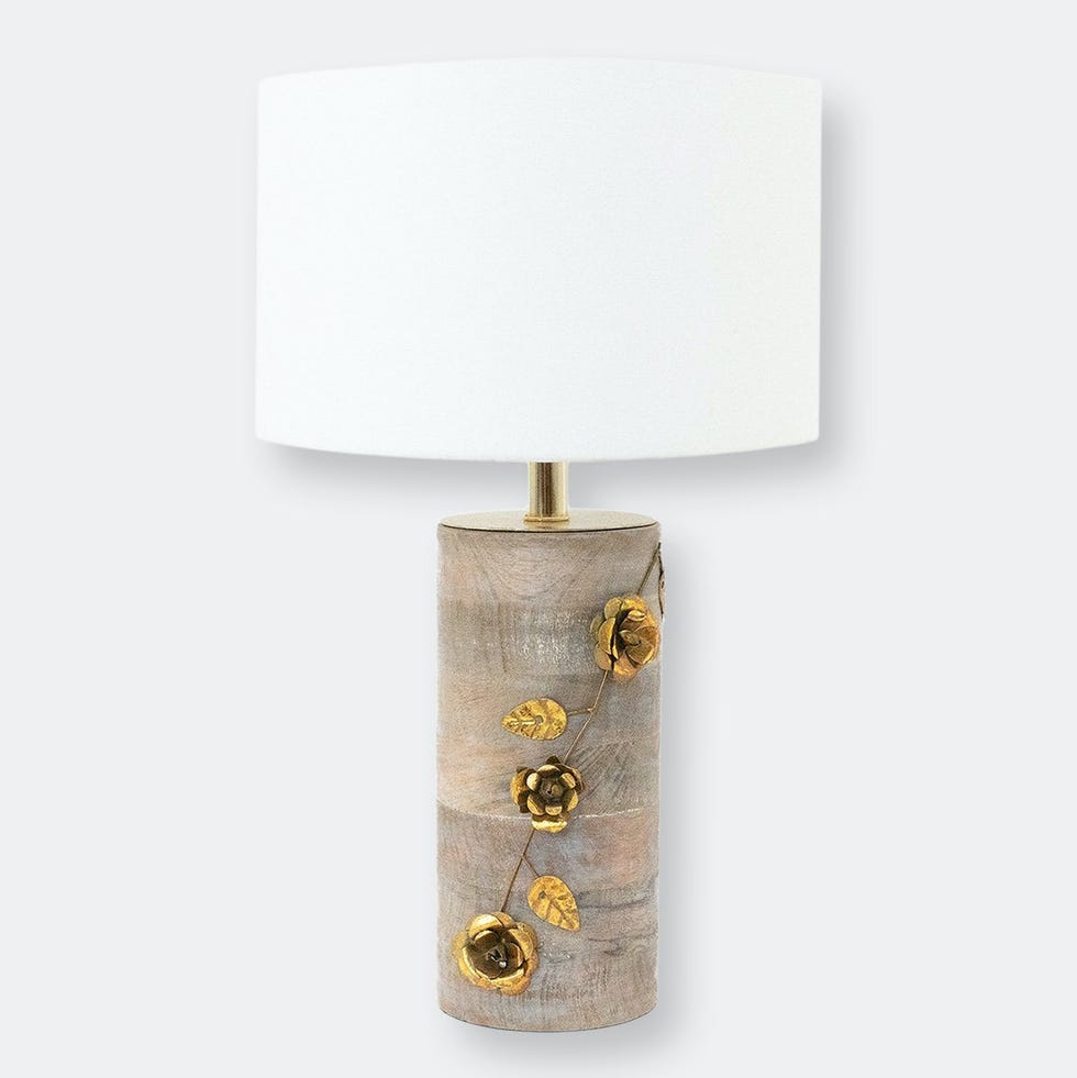 Gold Floral Wood Table Lamp