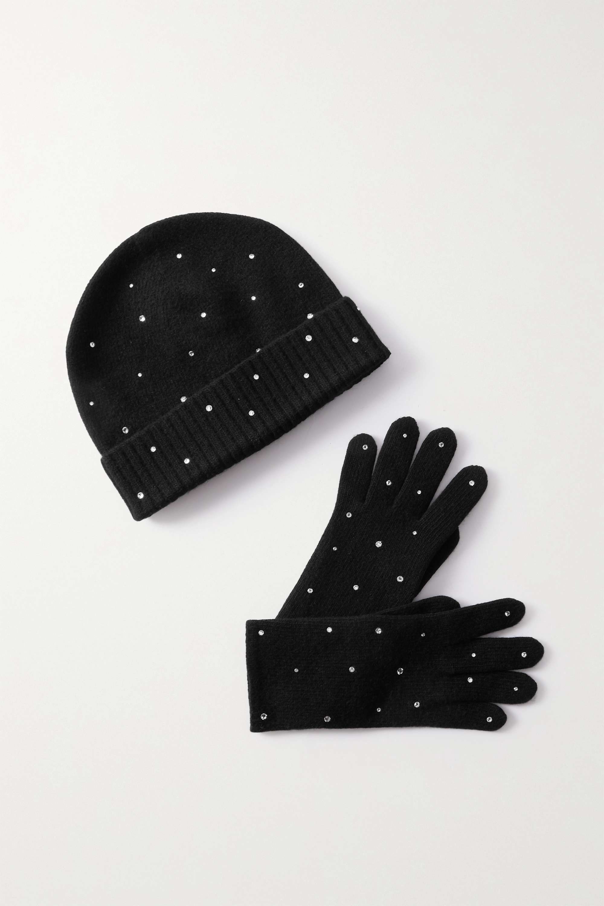 Crystal-Embellished Cashmere Gloves and Beanie Set