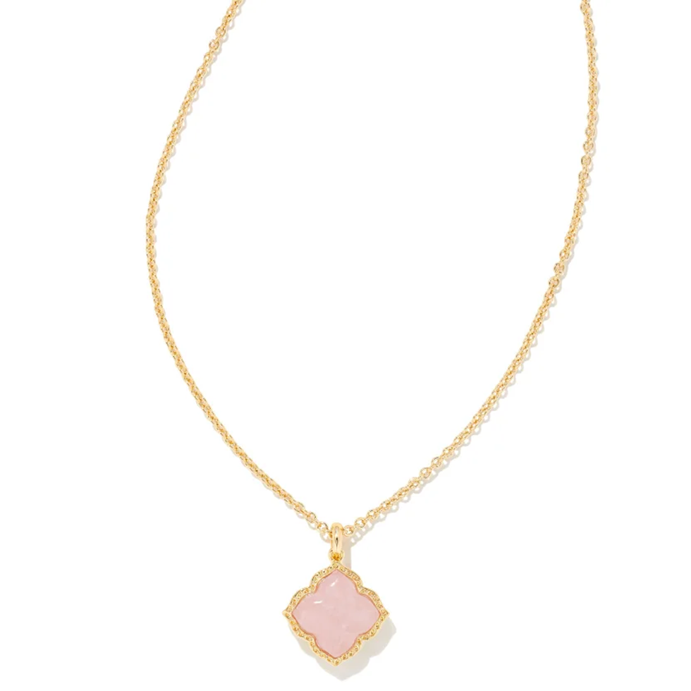 Mallory Gold Pendant Necklace in Rose Quartz