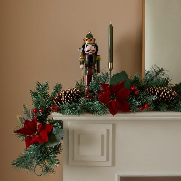 5ft Red and Green Poinsettia Garland