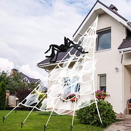 Spider Web Halloween Decorations Including 16 ×15 Feet Giant Triangular Spider Web 