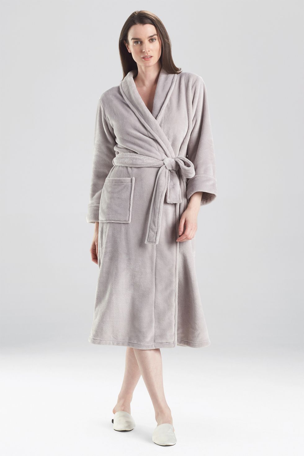 Fuzzy Robe for Women Short Bathrobe Tie Waist Solid Cute Plush