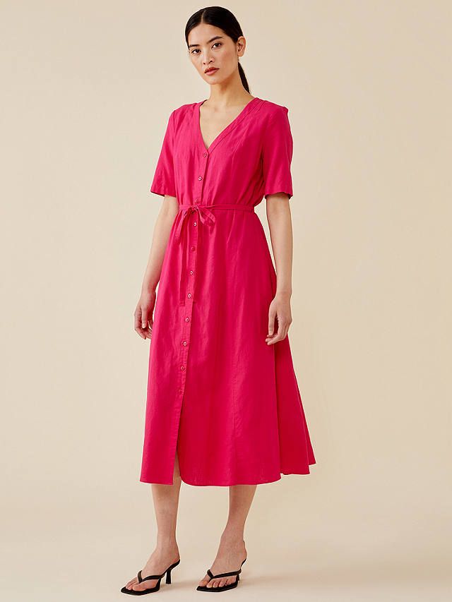 Finery Dakota Linen Blend Midi Dress, Fuchsia (£39.50)