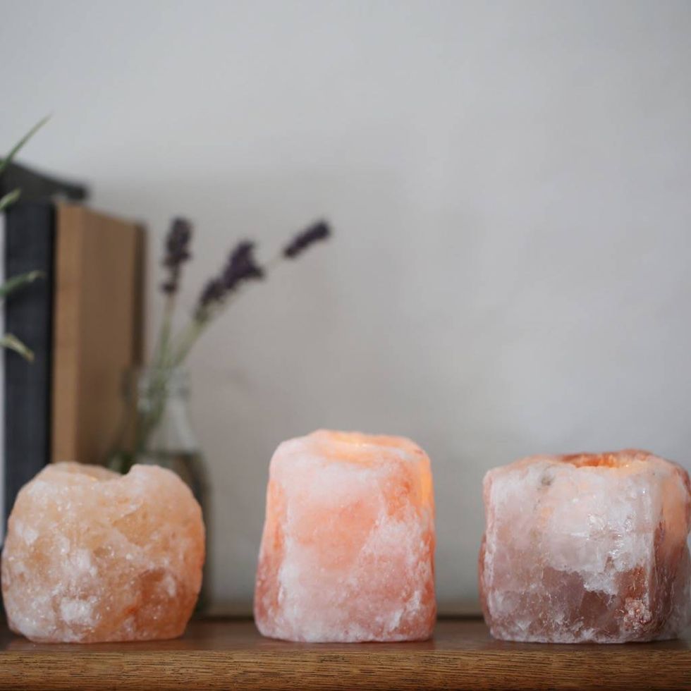 Set of three Himalayan rock salt candle holders