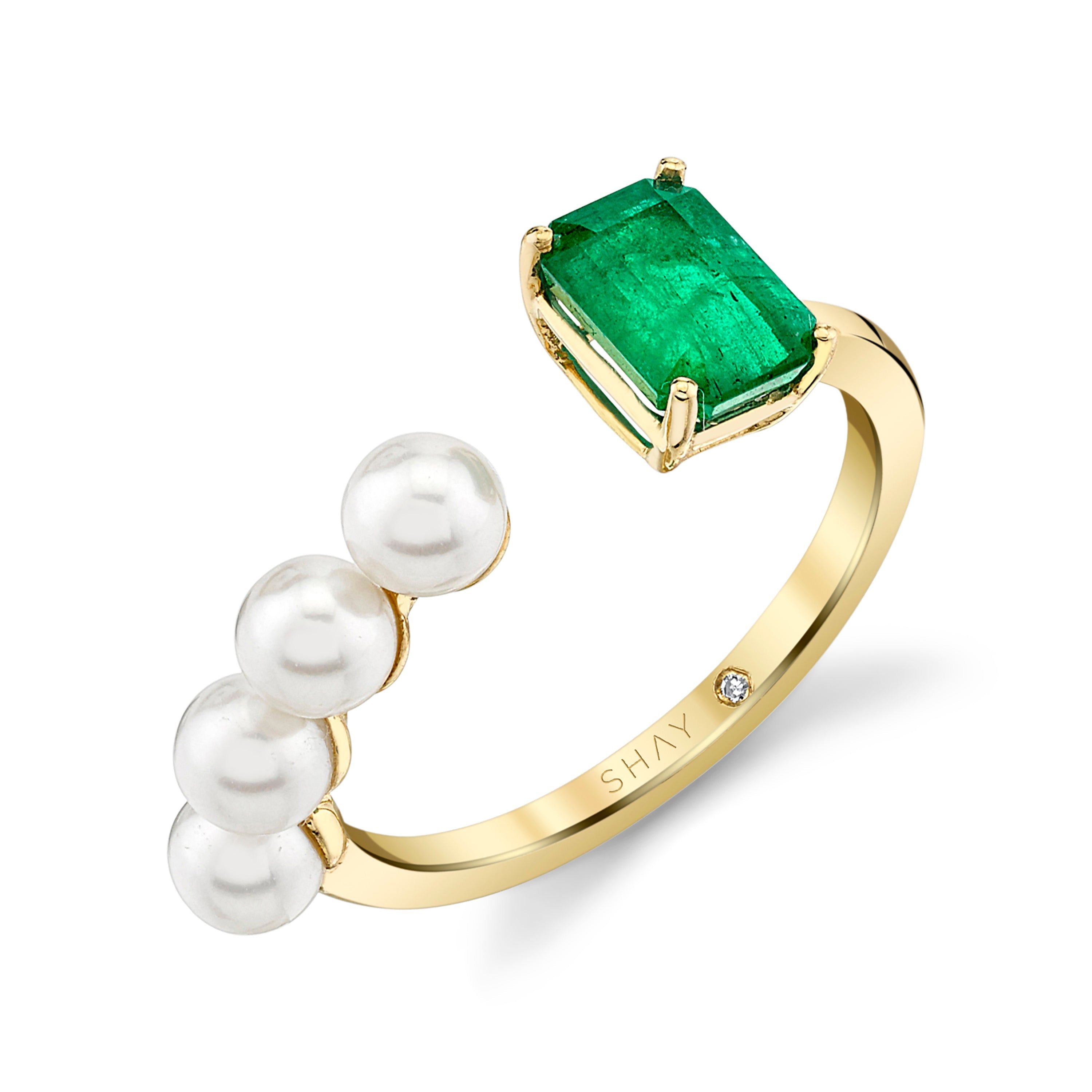 Pearl & Emerald Stacked Floating Ring