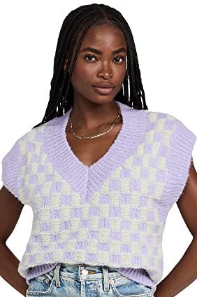 English Factory Women's Checker Knit Vest, Lilac Multi