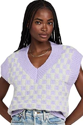 English Factory Women's Checker Knit Vest, Lilac Multi