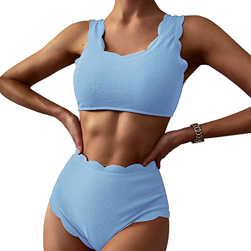 Scalloped Textured High-Waisted Swimsuit