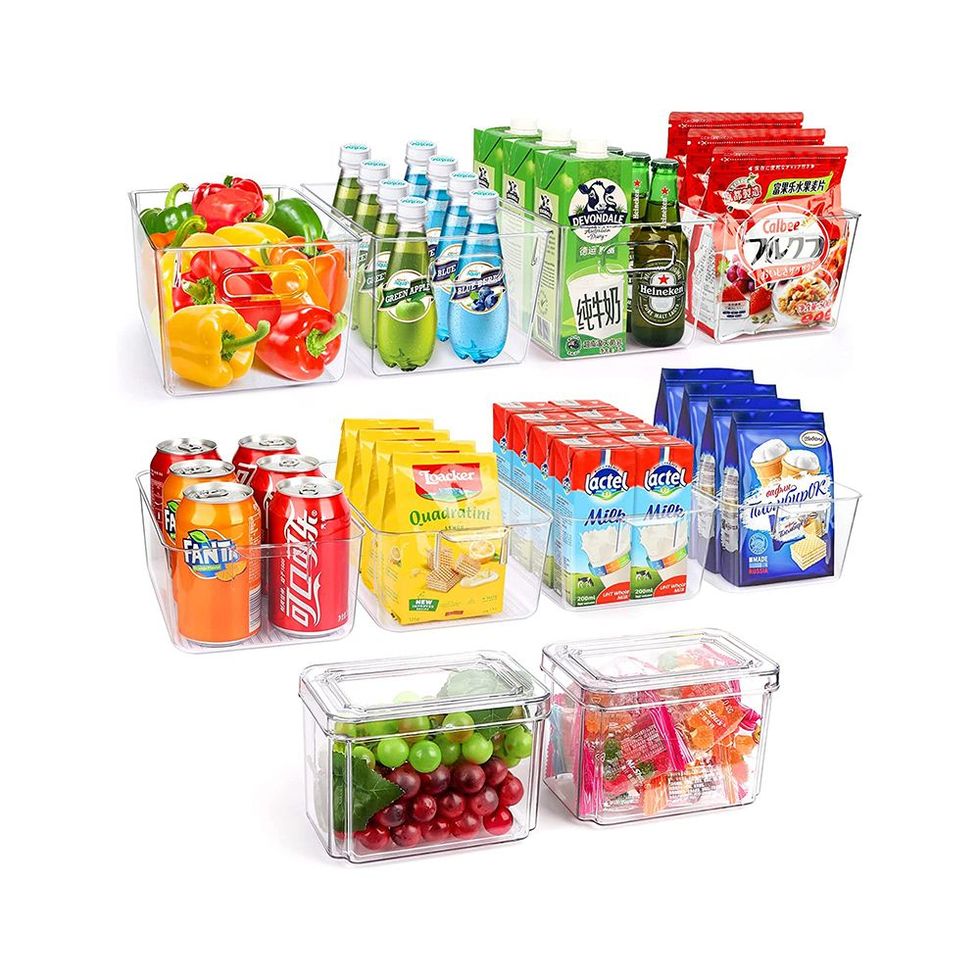 Simple Sorts  Pantry Organization and Storage Bins - 2 pack, Kitchen Organization  Bins With Dividers and Labels - Refrigerator Organizer Bins, Cabinet  Organizers, Clear Storage Bins 