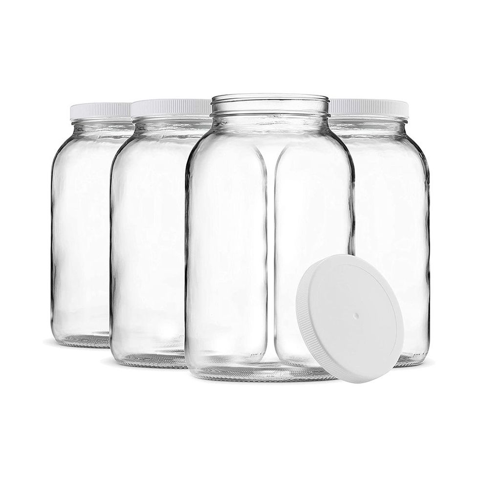 Paksh Novelty Travel Glass Drinking Bottle Mason Jar 16 Ounce [6-Pack]  Plastic Airtight Lids, Reusable Glass Water Bottle for Juicing