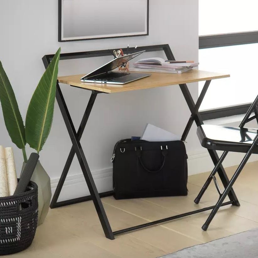 Habitat Compact Folding Office Desk - Black & Oak