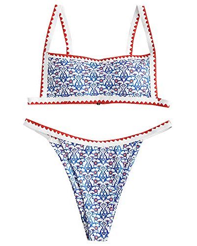 Metallic Bikini Set Stitch Detail Push Up Bra Top & Cheeky Bikini Bottom 2  Piece Swimsuit