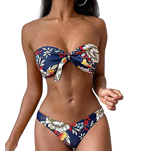 ZAFUL Bikini Set High Waisted Floral Swimsuits Lace Up Swimwear