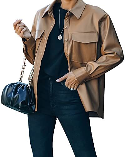 Womens Faux PU Leather Shacket 