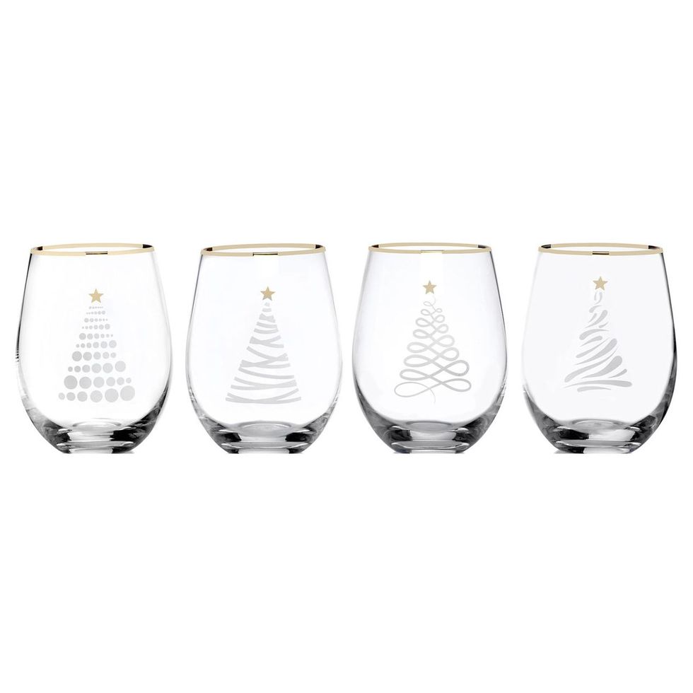 Mikasa Celebrations 4-Piece Christmas Tree Stemless Wine Glass Set