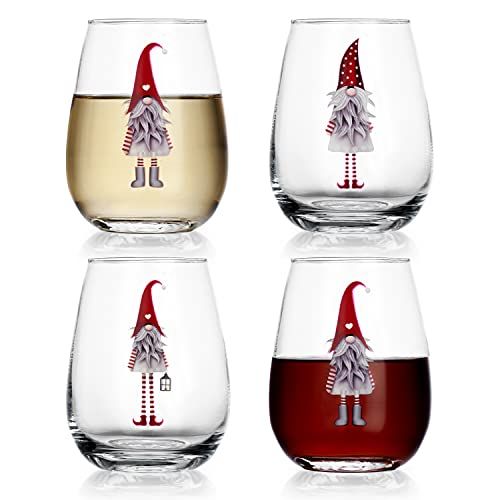 Festive Gnomes Christmas Stemless Wine Glasses
