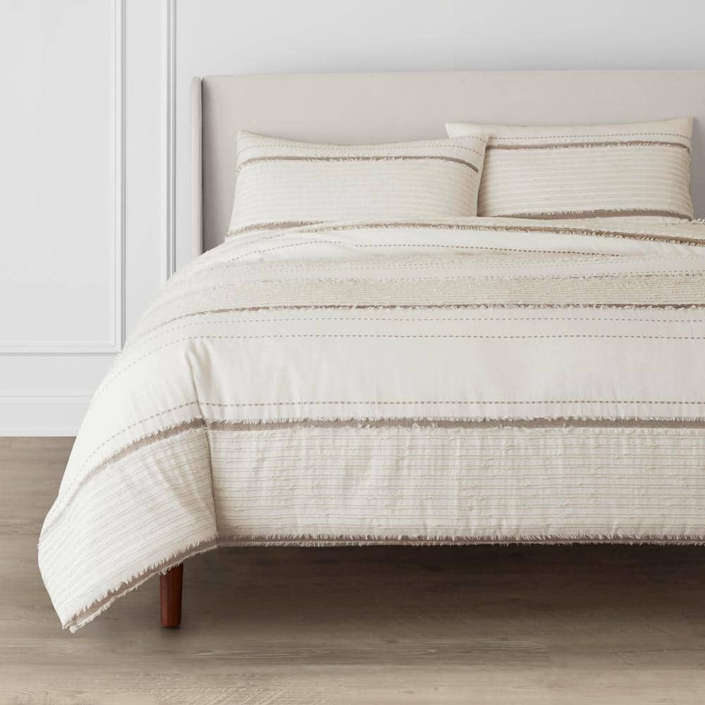  Cream Textured Stripe Cotton  Comforter Set