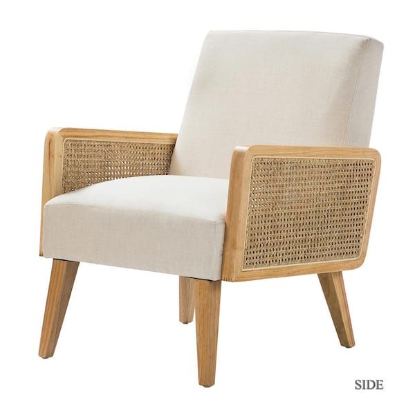 Delphine Linen Cane Accent Chair