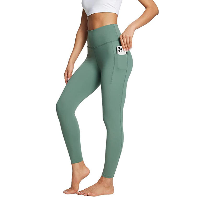 THE GYM PEOPLE Thick High Waist Yoga Pants with Pockets, Tummy (Large|Blue)