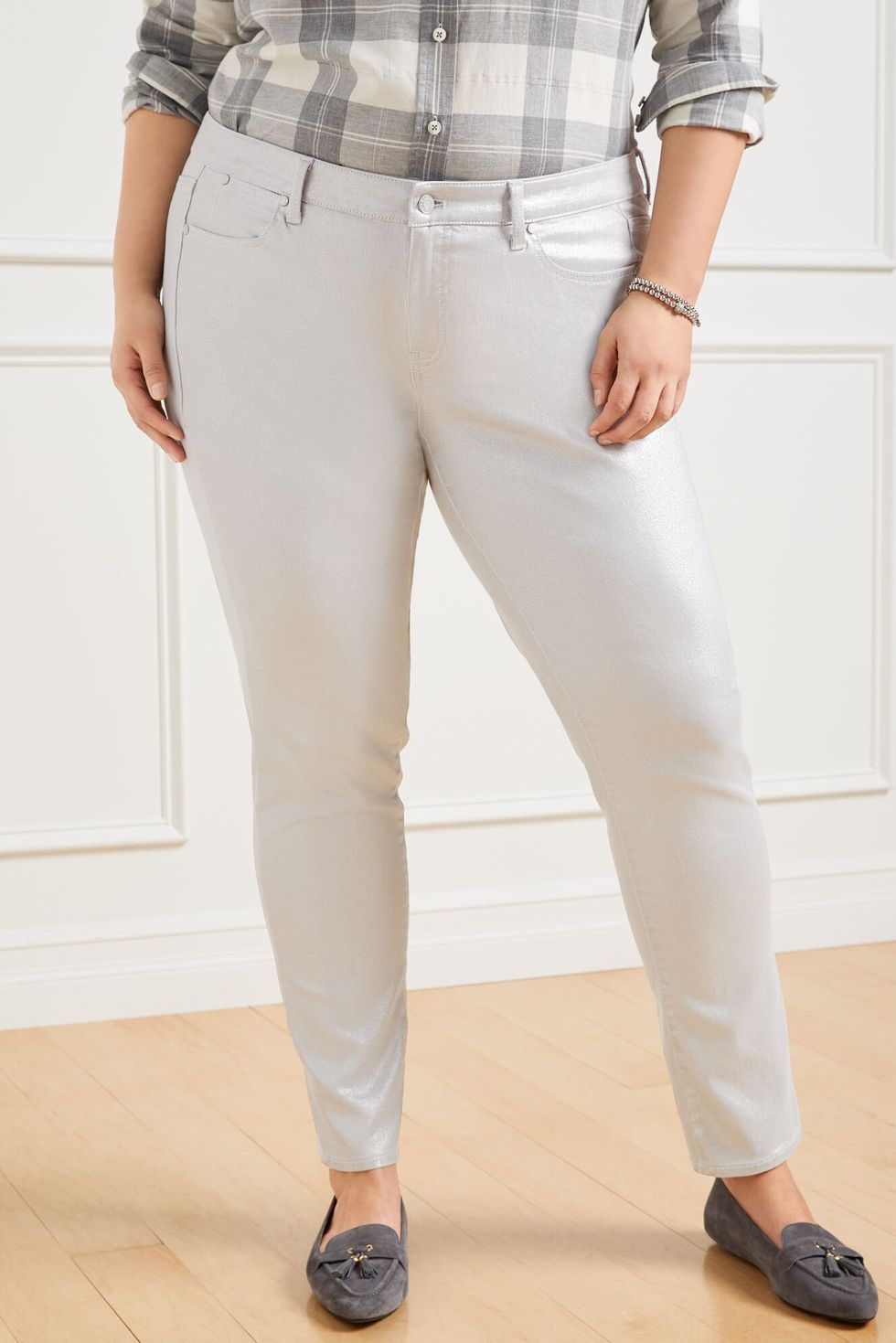Silver-Coated Slim Ankle Jeans