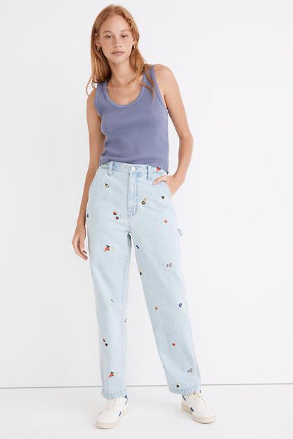 Baggy Straight Carpenter Jeans: Fruit Embroidered Edition