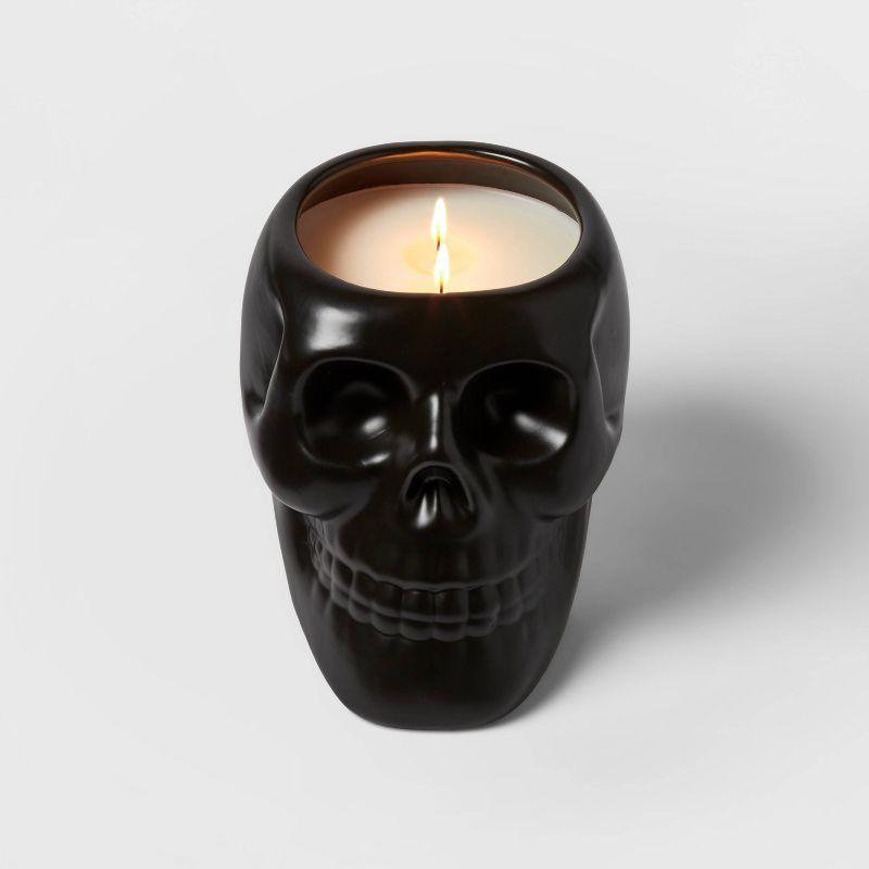 Hyde & EEK! Boutique Black Ceramic Skull Figural Candle 
