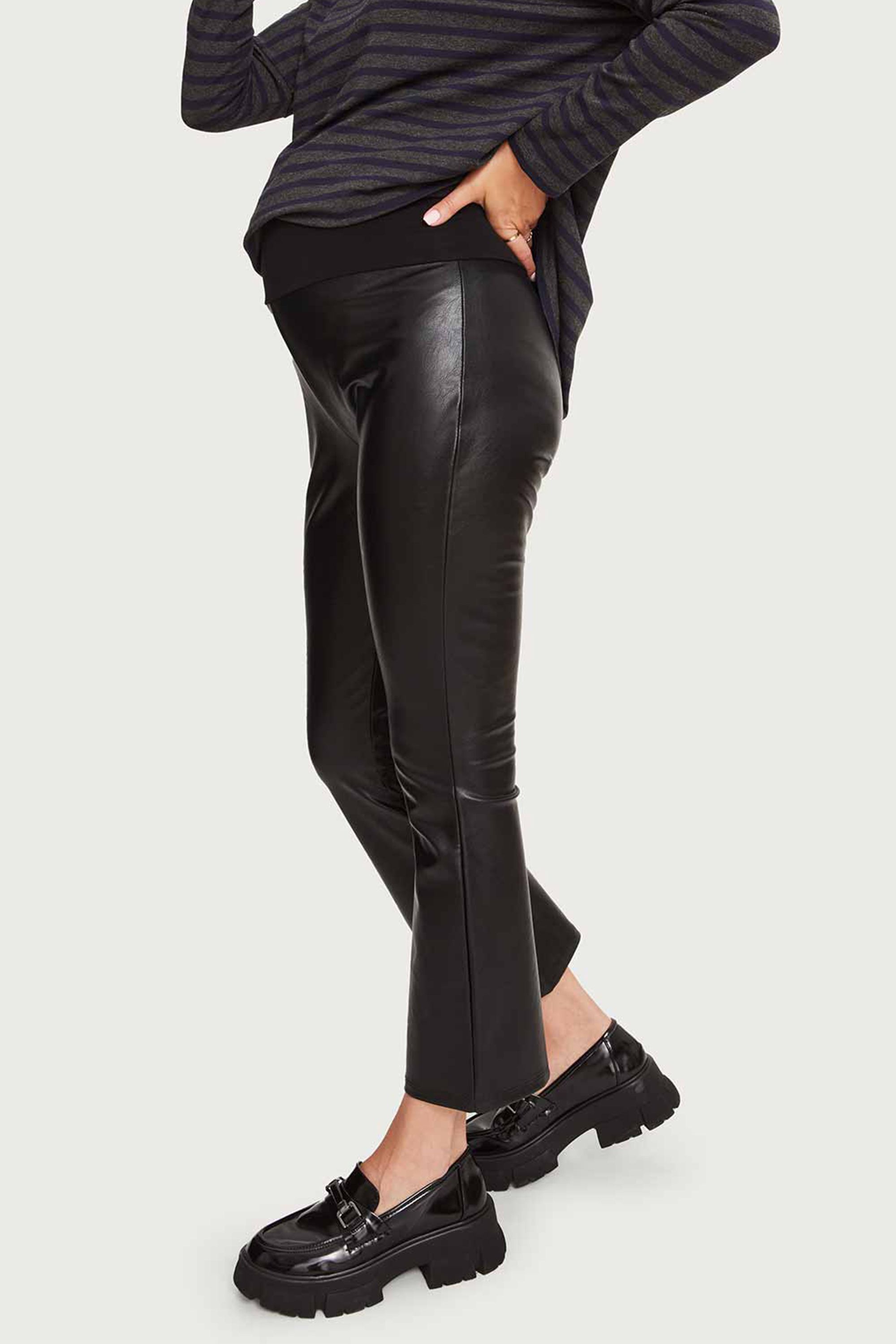 Faux Leather Straight Leg Cropped Pant in Black  Glassons