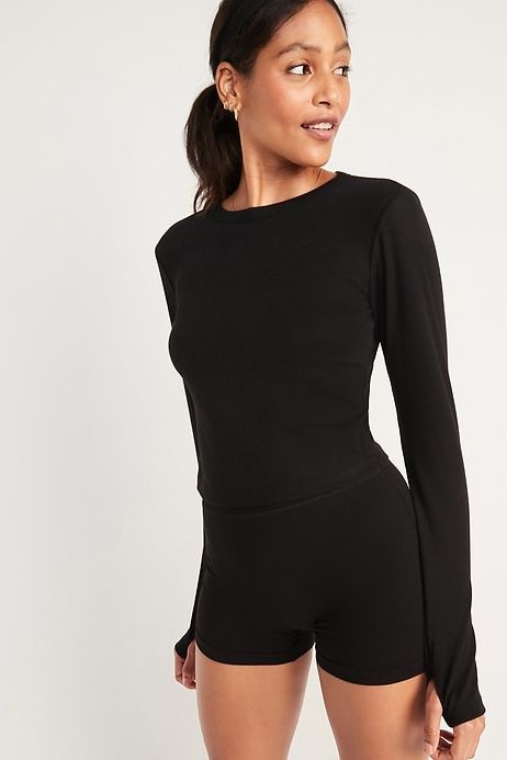 UltraLite Long-Sleeve Crew-Neck Ribbed Cropped Top