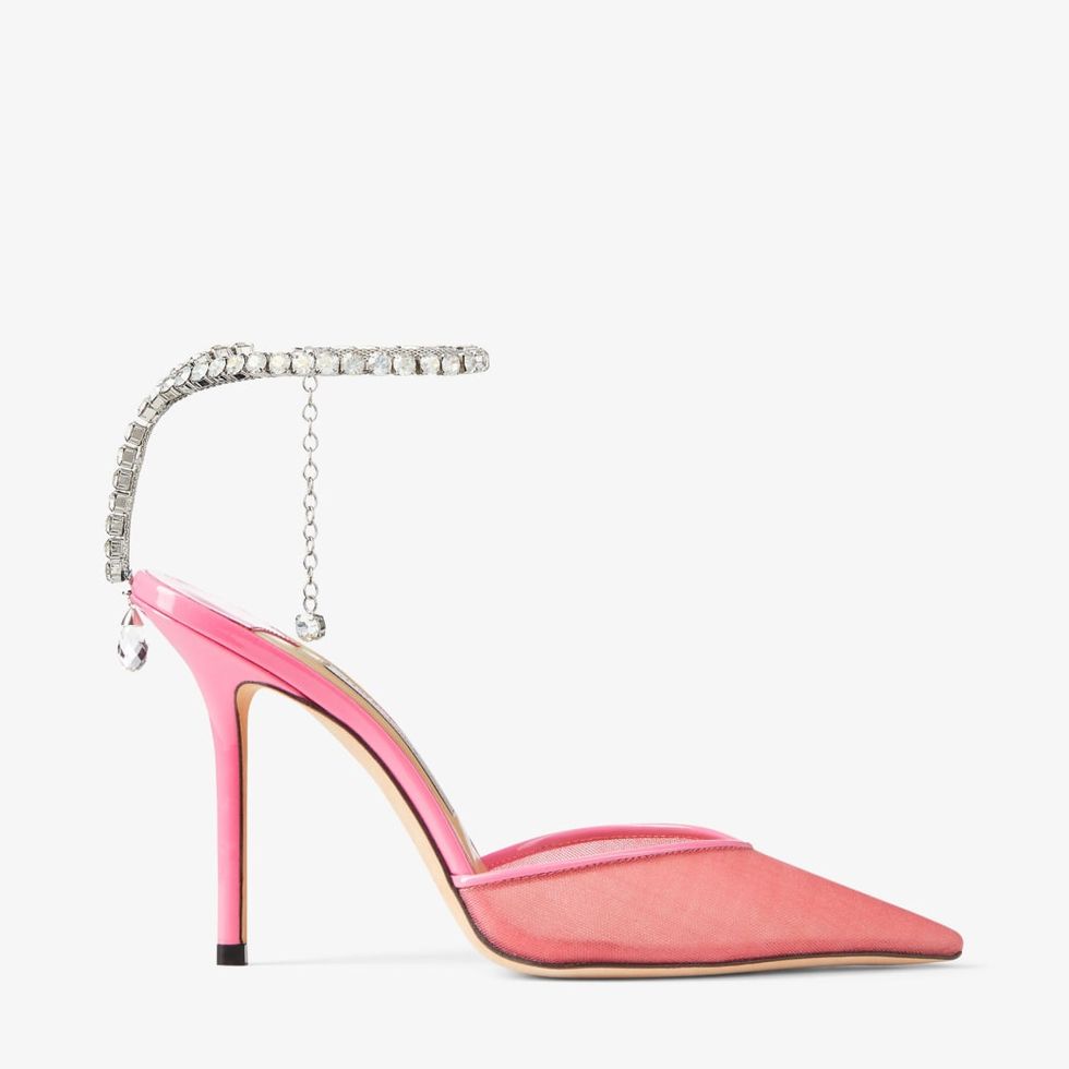 Saeda 100 Candy Pink Patent Pumps with Crystal Embellishment