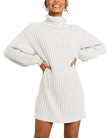 Turtleneck Ribbed Knit Sweater Dress 