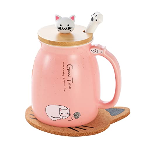 Taza de té con tapa y dibujo de gato