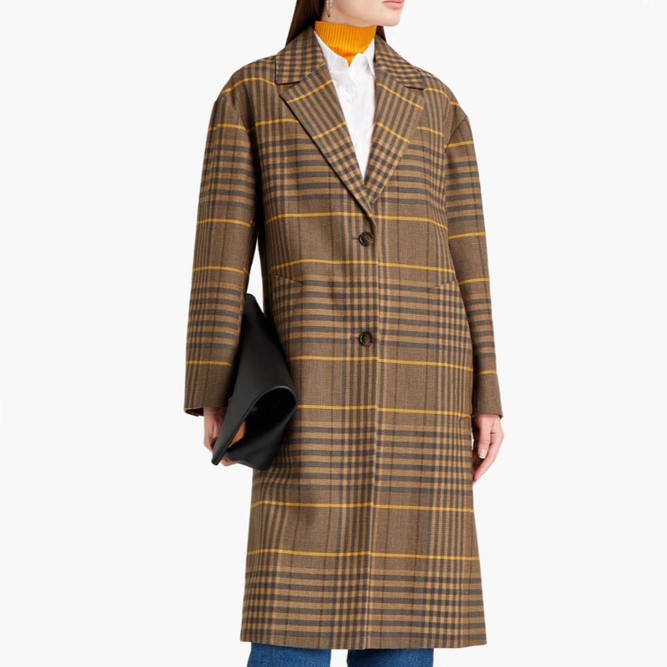 Oversized Checked Wool and Linen-Blend Coat