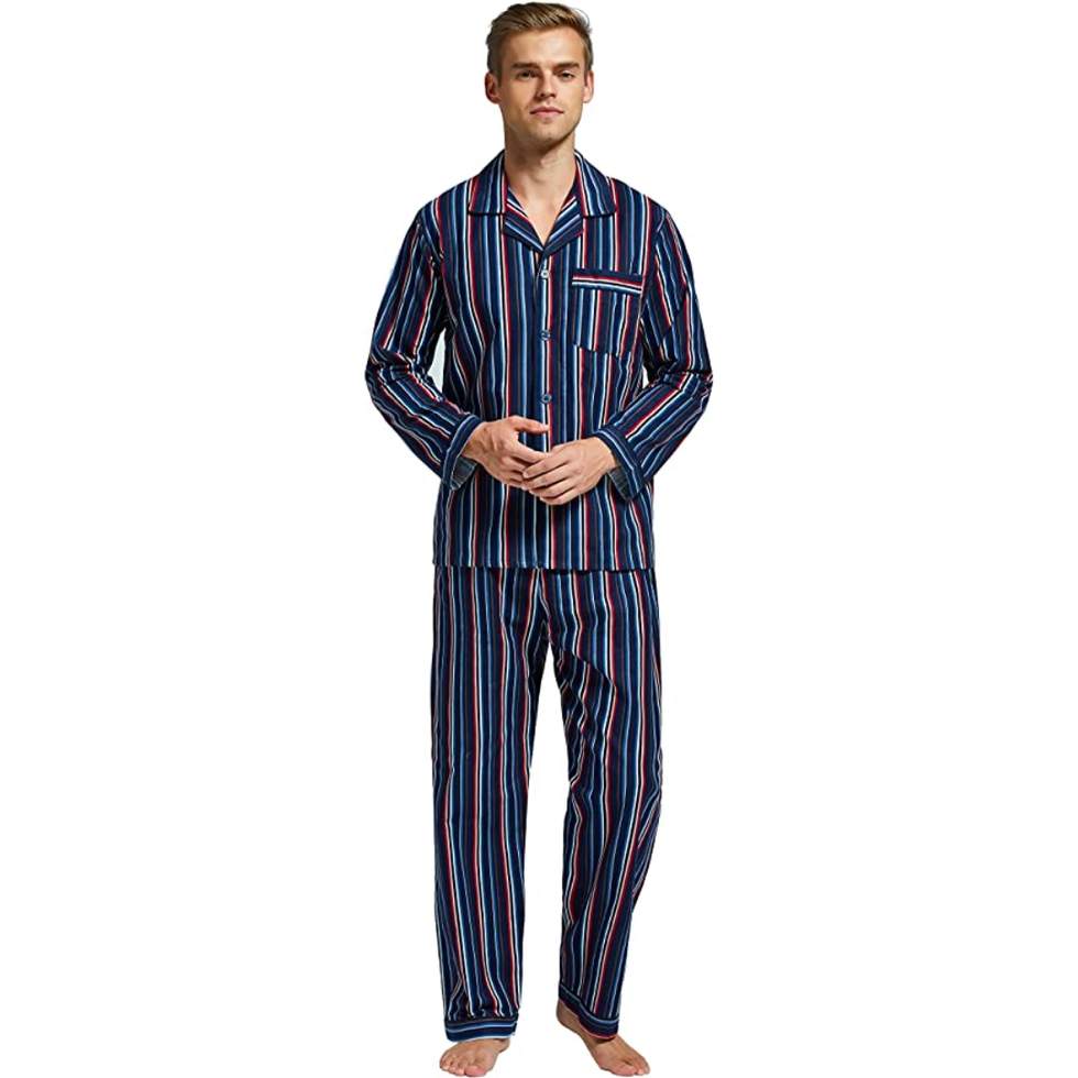  Men's Winter Brushed Woven Cotton Pajamas Set Striped