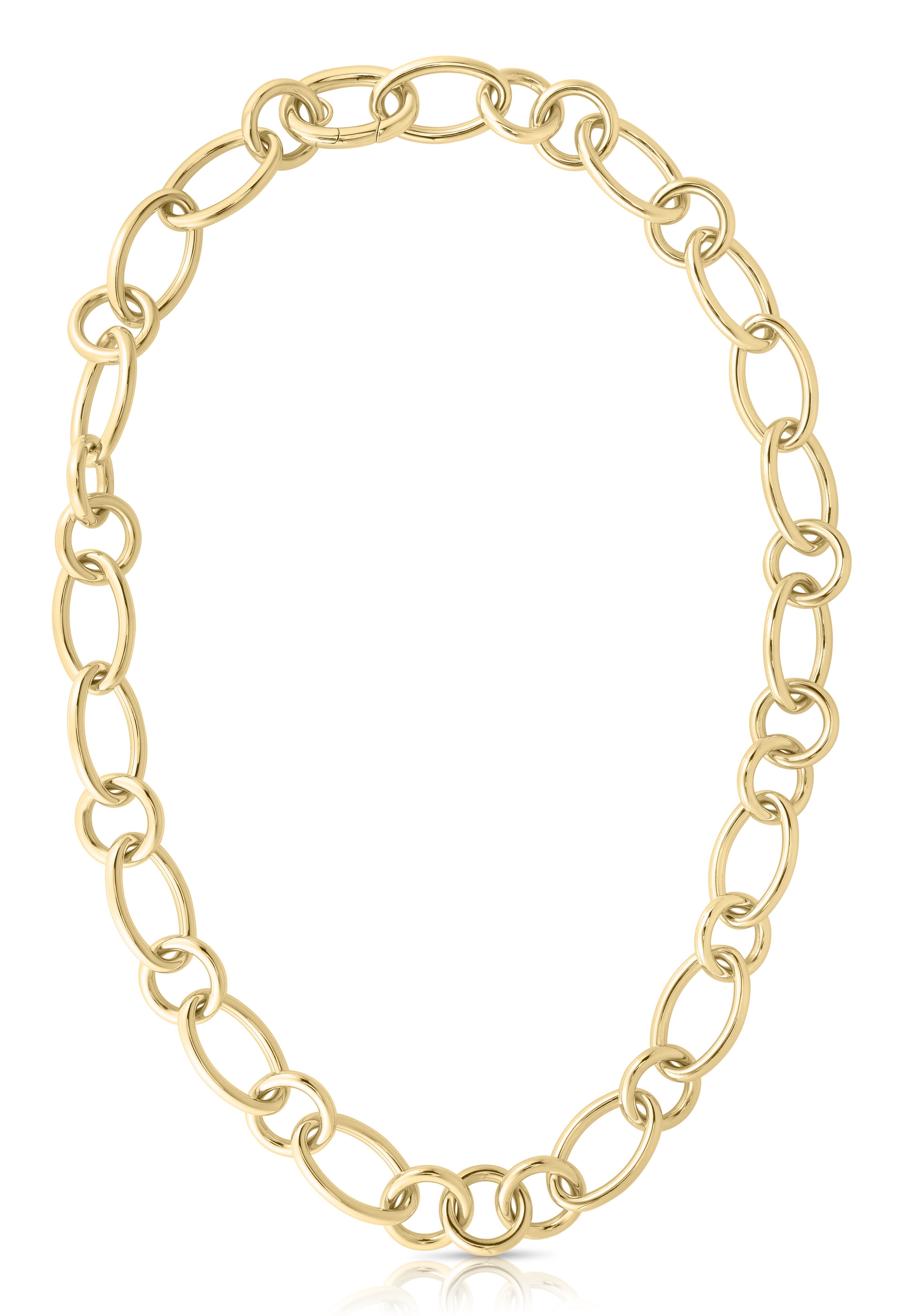 18k Y Designer Gold Alternating Round and Oval Link Necklace