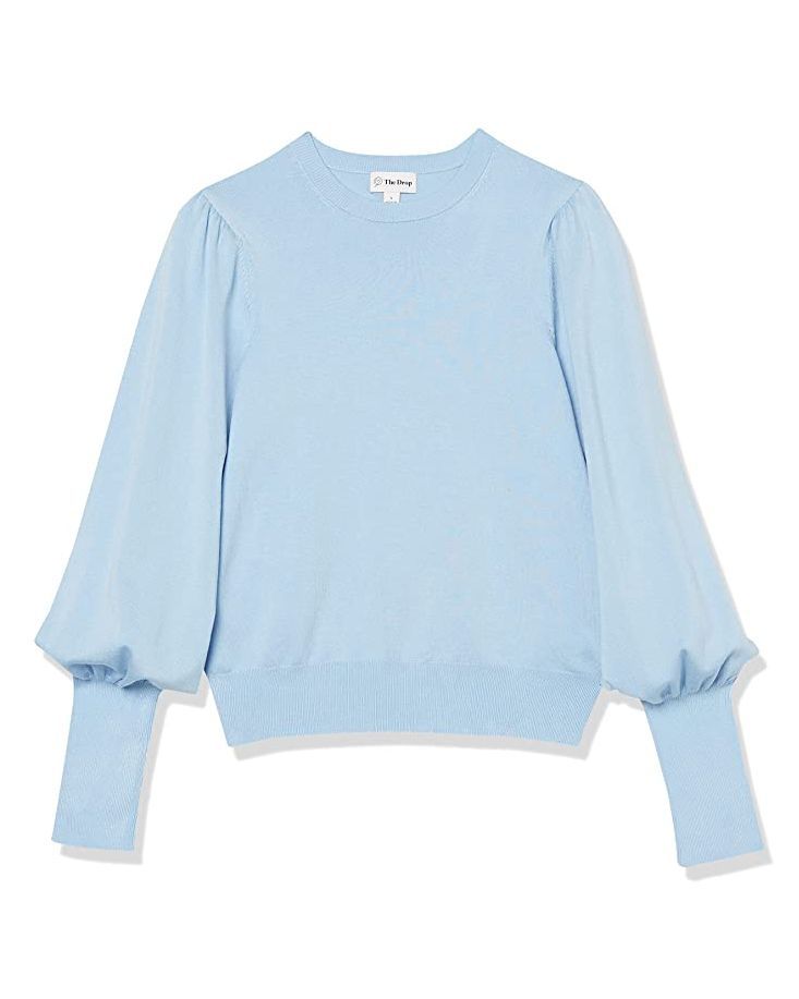Long-Ballon-Sleeve Crew-Neck Sweater with Fancy Stitches