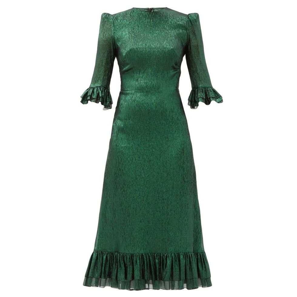 The Falconetti Ruffled Metallic Silk-Blend Dress