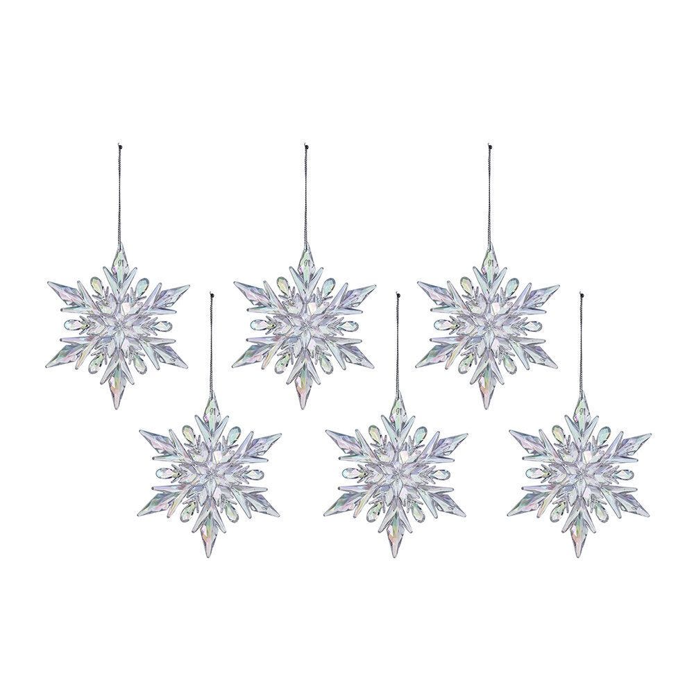 Iridescent Snowflake Tree Decoration - Set of 6 - Large