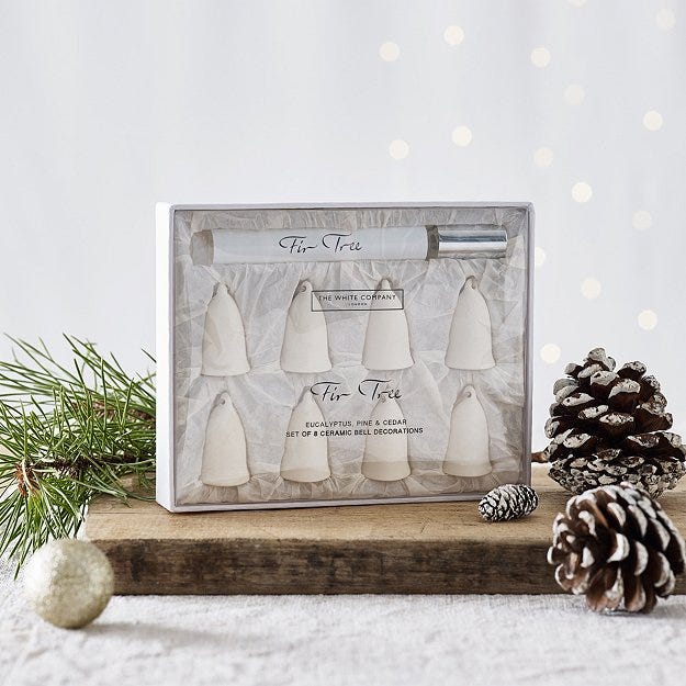 Fir Tree Ceramic Bells With Spray – Set of 8