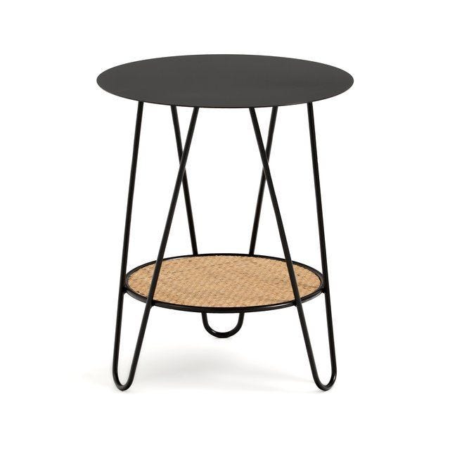 Rosali Side Table in Metal & Rattan