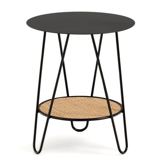 Rosali Side Table in Metal & Rattan