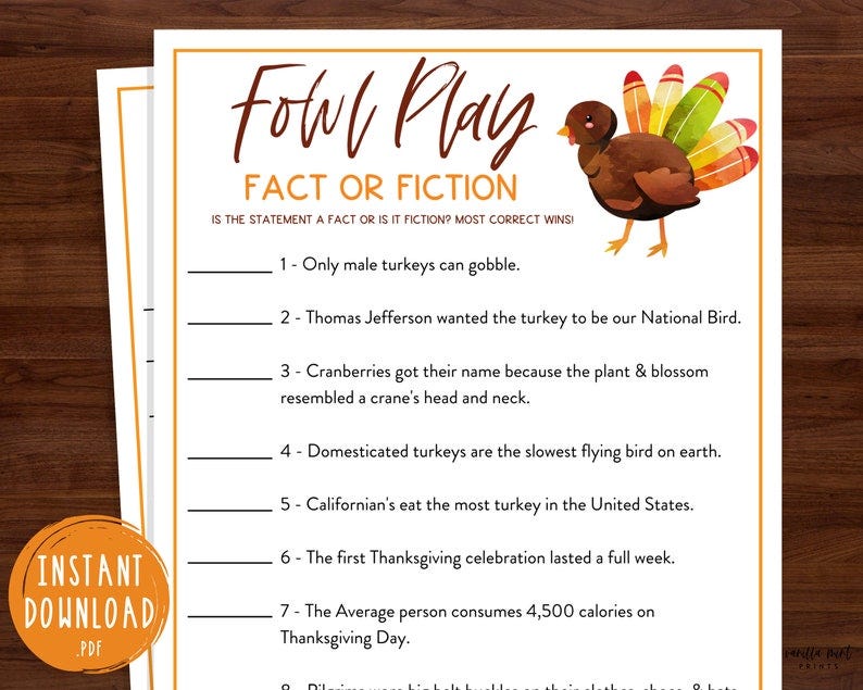 Thanksgiving Trivia Game 