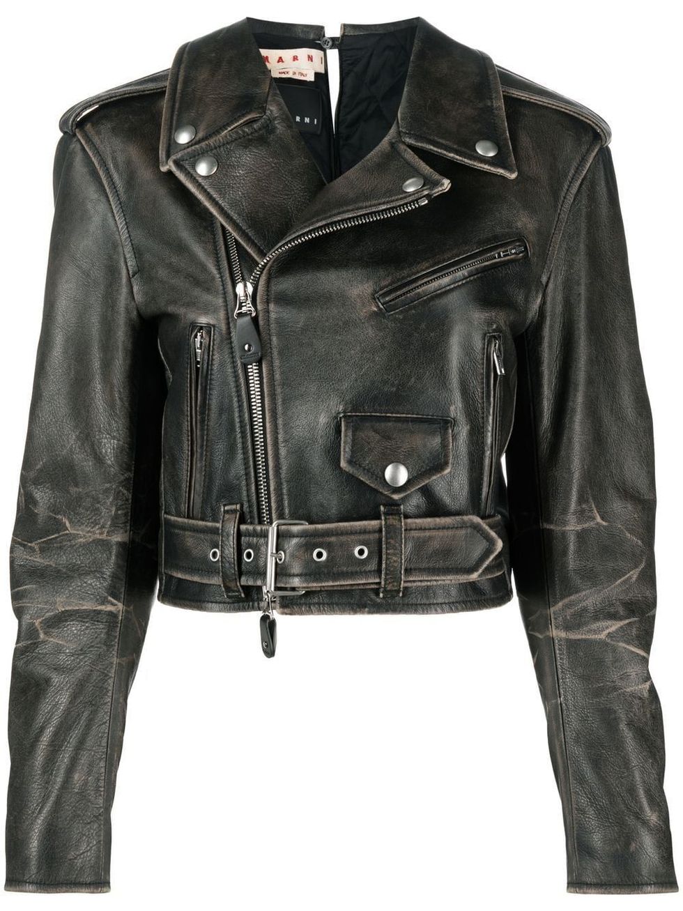 皮衣外套推薦：Marni做舊設計短版皮革騎士夾克