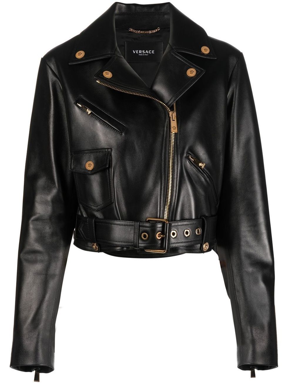 皮衣外套推薦：Versace腰帶設計皮革騎士夾克