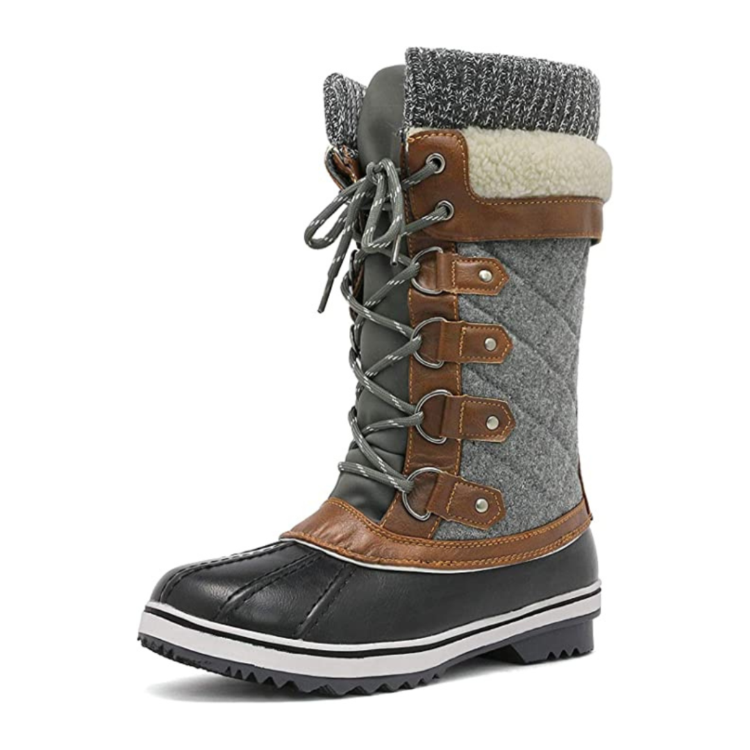 Monte Black Grey Mid-Calf Snow Boots