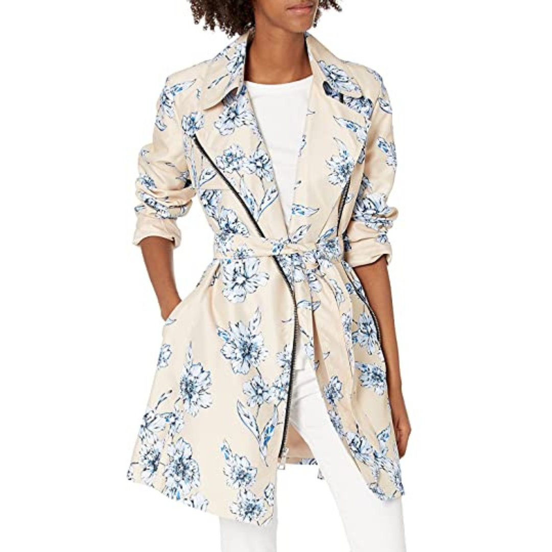 Double-Breasted Floral Trench Coat