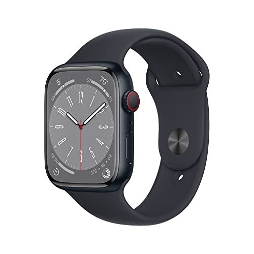 Apple Watch Series 8 [GPS + Cellular 45mm] Smart Watch w/ Midnight Aluminum Case with Midnight Sport Band - M/L. Fitness Tracker, Blood Oxygen & ECG Apps, Always-On Retina Display, Water Resistant