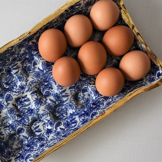Blue and Gold Ceramic Egg Tray